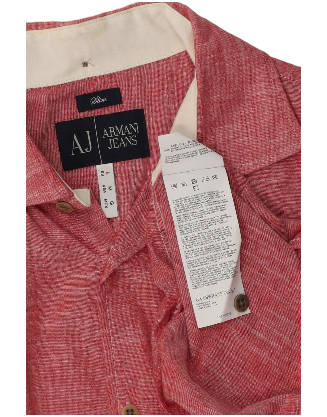 Armani Jeans Herren-Slim-Fit-Hemd aus mittelrot gefleckter Baumwolle