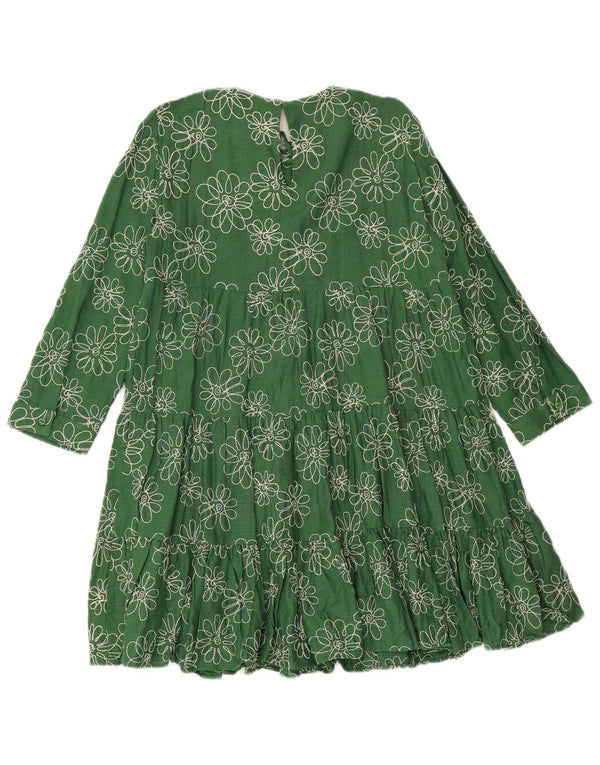 Zara Damen-Kleid mit 3/4-Ärmeln, lockerer Passform, gestuftes Kleid, Gr. 6, XS, grün geblümte Viskose