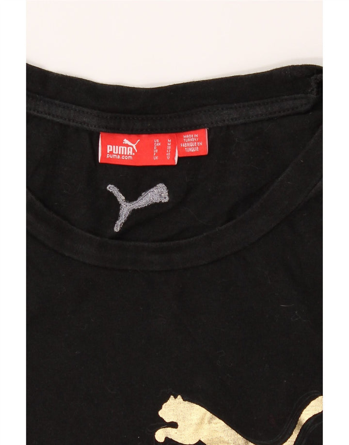 PUMA Womens Graphic T-Shirt Top UK 12 Medium  Black Cotton Vintage Puma and Second-Hand Puma from Messina Hembry 