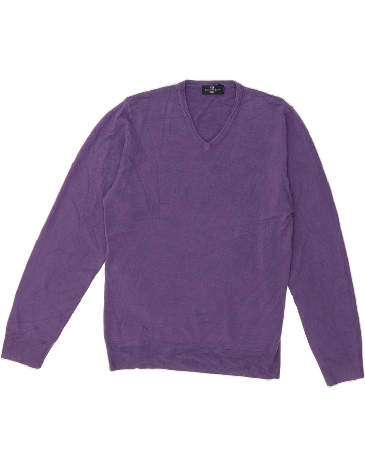 MARKS & SPENCER Mens V-Neck Jumper Sweater Medium Purple Acrylic Vintage Marks & Spencer and Second-Hand Marks & Spencer from Messina Hembry 