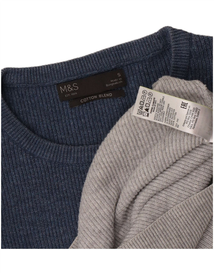 Marks & Spencer Herren-Pullover mit Rundhalsausschnitt, Größe S, Grau, Farbblock