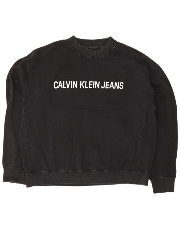 Calvin Klein Jeans Damen Grafik-Sweatshirt-Pullover UK 22 3XL Schwarze Baumwolle