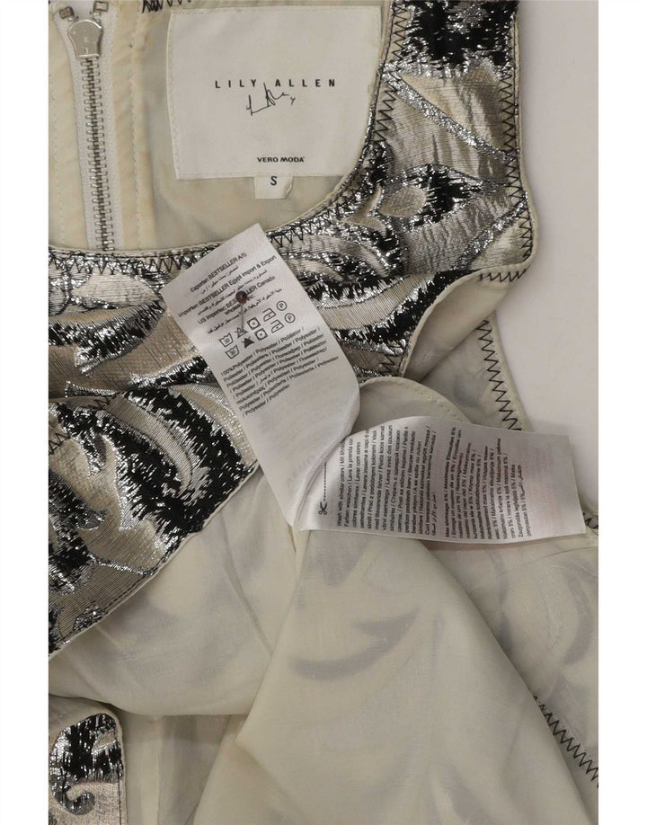 Vintage Damen Ärmelloses Blusentop UK 10 Kleines graues Paisley-Polyester
