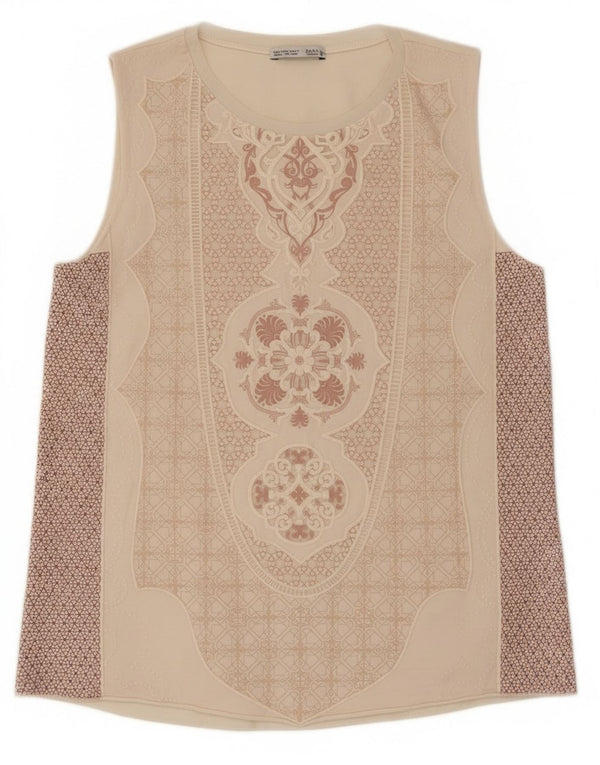 Zara Damen-Trägershirt mit abstraktem Muster, Größe S, Beige, Polyester