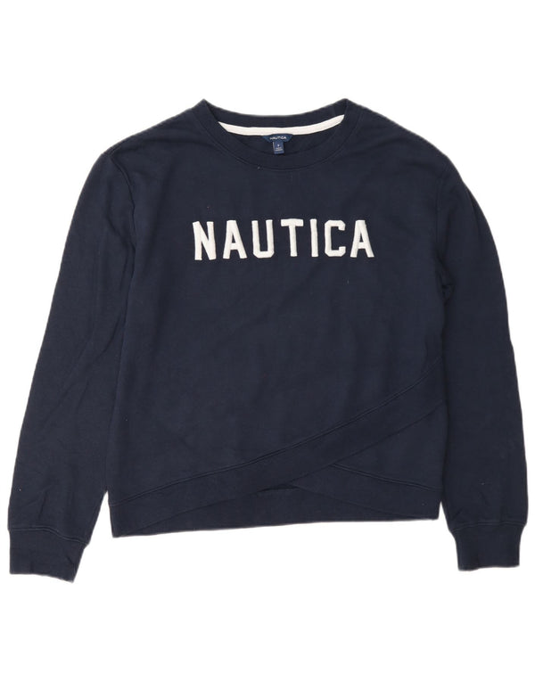 Nautica Womens Graphic Oversized Sweatshirt Pullover UK 10 Small Marineblau