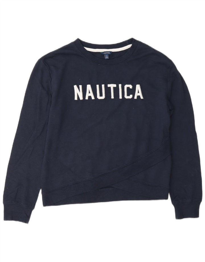 Nautica Womens Graphic Oversized Sweatshirt Pullover UK 10 Small Marineblau