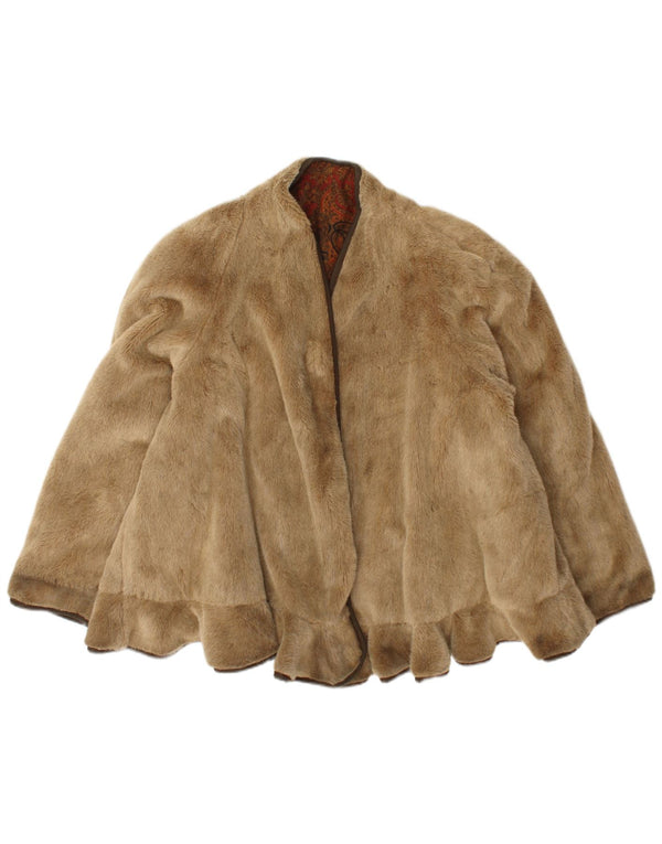 Vintage Damen Übergroße Kunstfelljacke UK 18 XL Beige