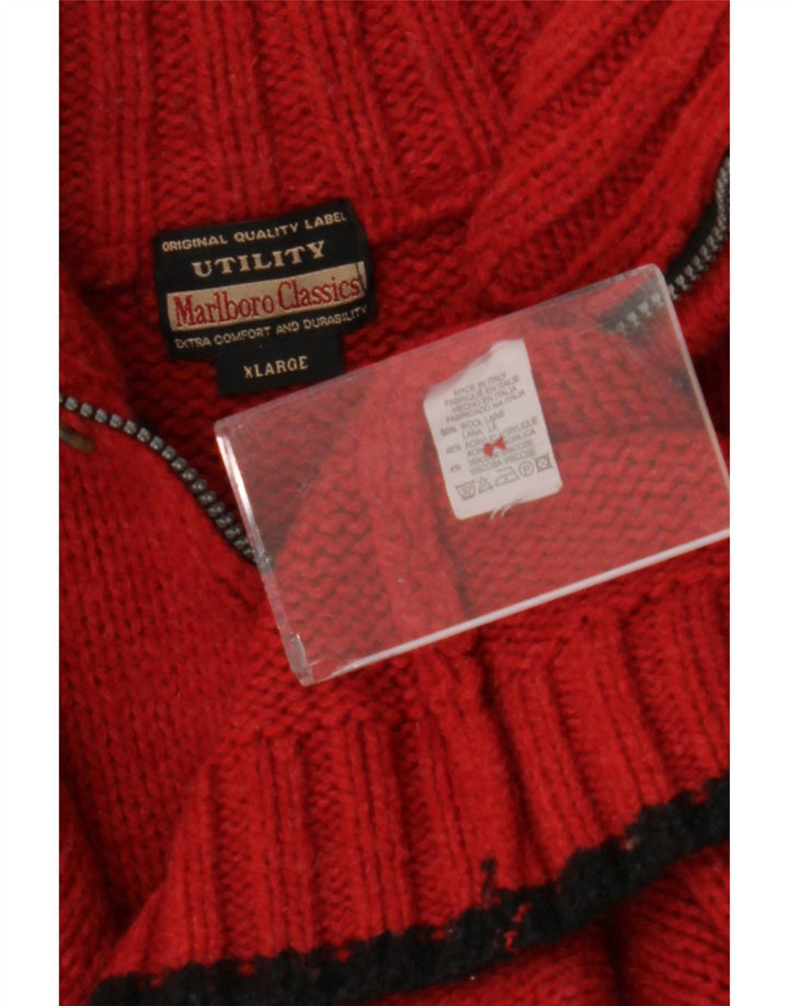 Marlboro Classics Herren-Pullover mit Reißverschluss am Hals, XL, rote Wolle im Farbblockdesign
