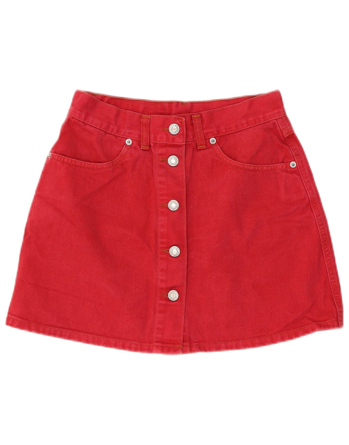 Benetton Damen Mini-Jeansrock IT 44 Medium W26 Rote Baumwolle