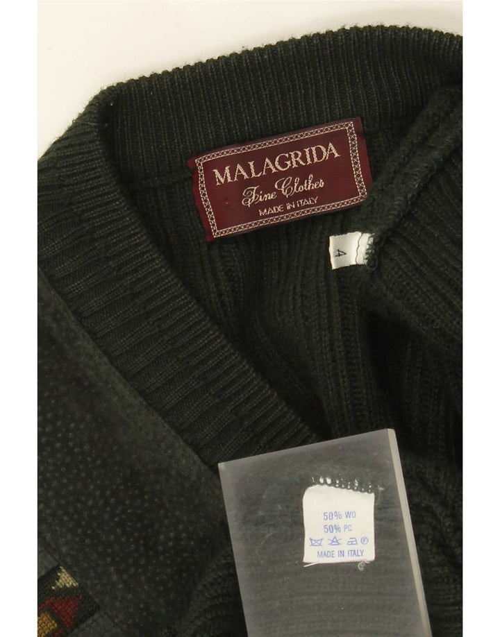 MALAGRIDA Herren-Pullover mit V-Ausschnitt, groß, grün, geometrisch, Polyacryl