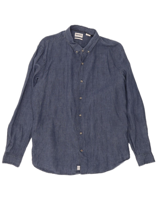 TIMBERLAND Herren Slim Fit Hemd 2XL Marineblaues Leinen