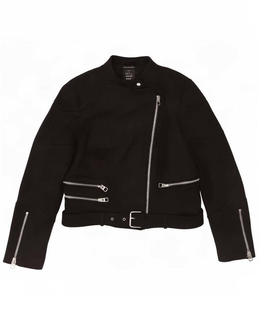 Zara Damen Trafaluc Crop Bikerjacke UK 12 Medium Schwarz Polyester