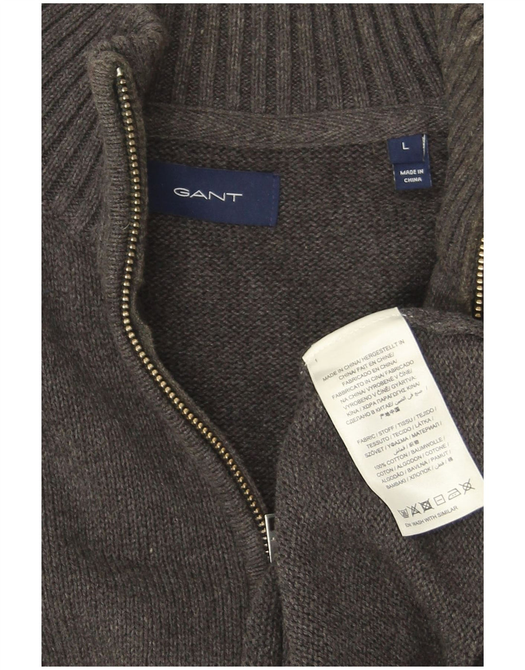 Gant Herren-Pullover mit Reißverschluss am Hals, groß, aus grauer Baumwolle