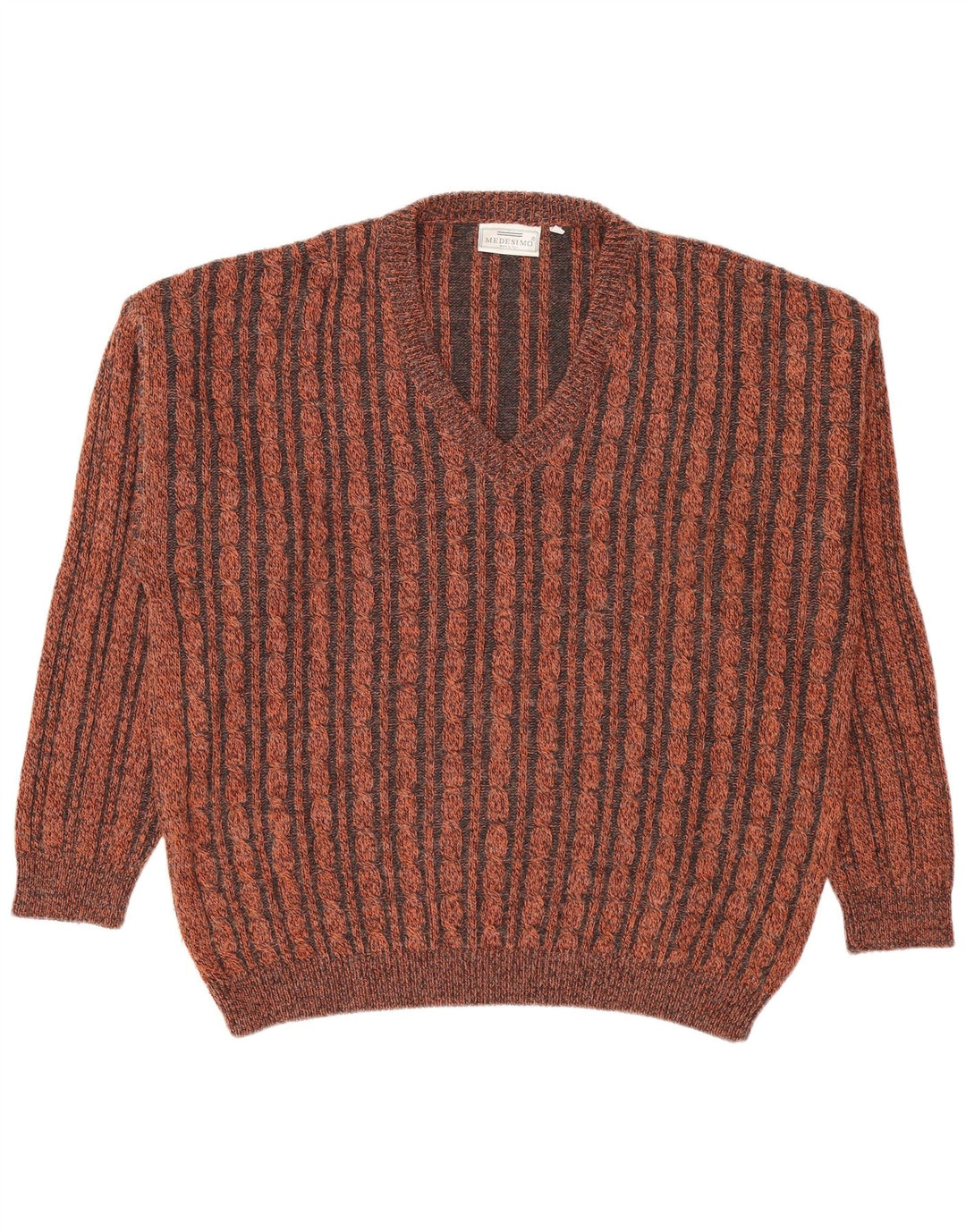 Vintage Herren Pullover mit V-Ausschnitt, klein, braun gestreift