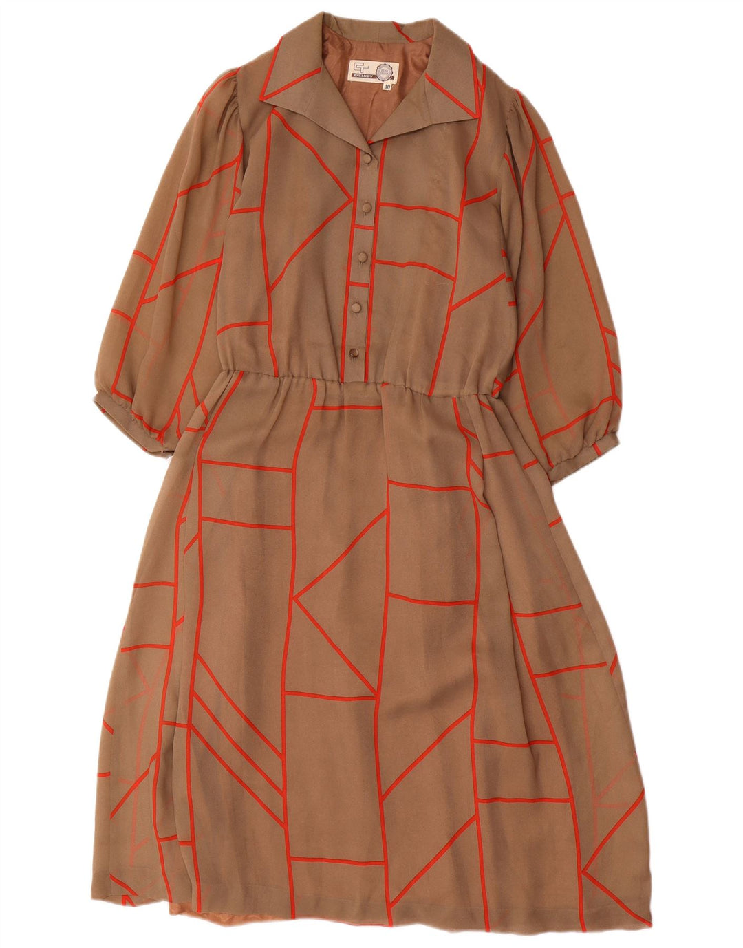 EXKLUSIVES langärmliges A-Linien-Kleid für Damen, EU 40, mittelbraun, geometrisch