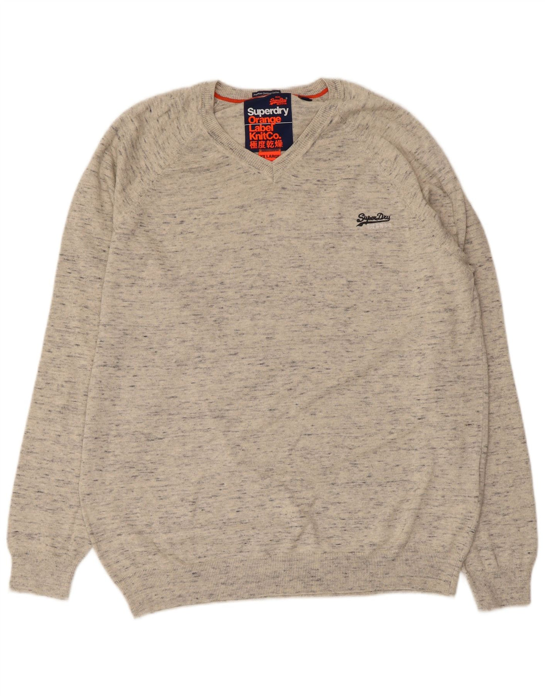 SUPERDRY Herren-Pullover mit V-Ausschnitt, 2XL, grau meliert, Baumwolle