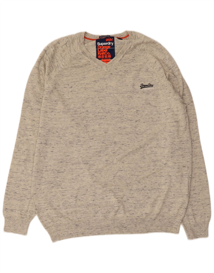 SUPERDRY Herren-Pullover mit V-Ausschnitt, 2XL, grau meliert, Baumwolle