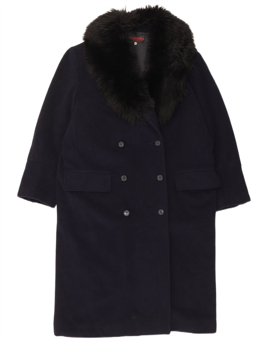 Vintage Damen Zweireihiger Mantel IT 48 XL Marineblaue Wolle