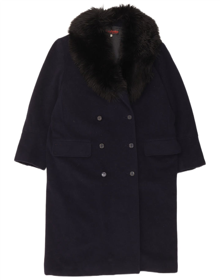 Vintage Damen Zweireihiger Mantel IT 48 XL Marineblaue Wolle