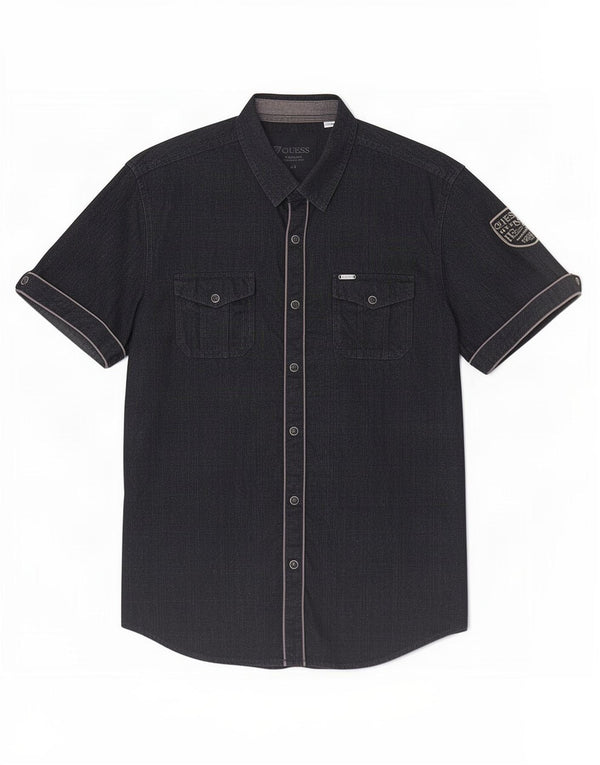 Guess Mens Graphic Short Sleeve Shirt UK 40 Large Black Check Cotton