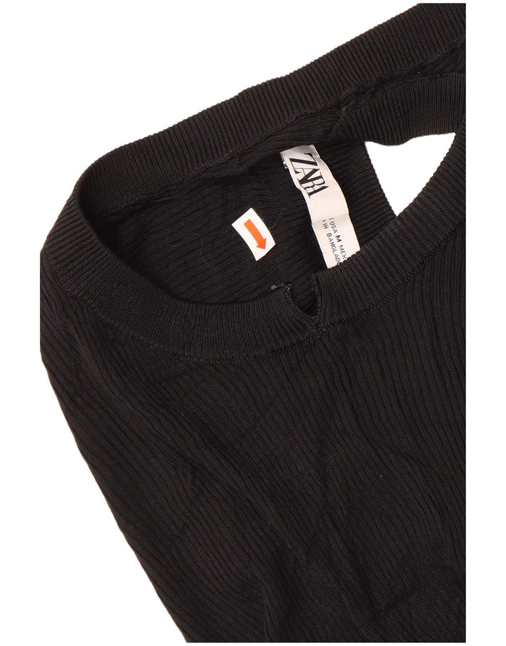 Zara Damen Weste Top UK 12 Medium Schwarz Viskose