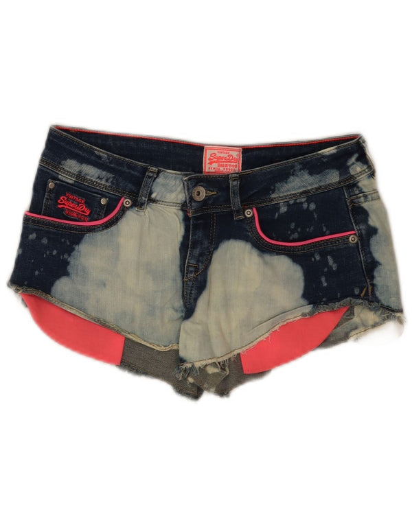 Superdry Damen Acid Wash Denim Hot Pants W26 Small Blue Tie Dye Baumwolle