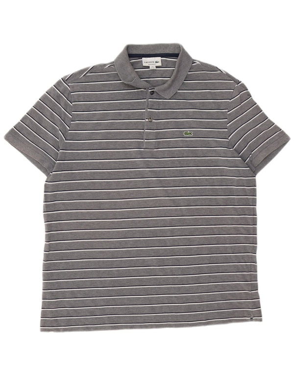 Lacoste Herren-Poloshirt mit normaler Passform, Größe 7 2XL, grau gestreift, Baumwolle