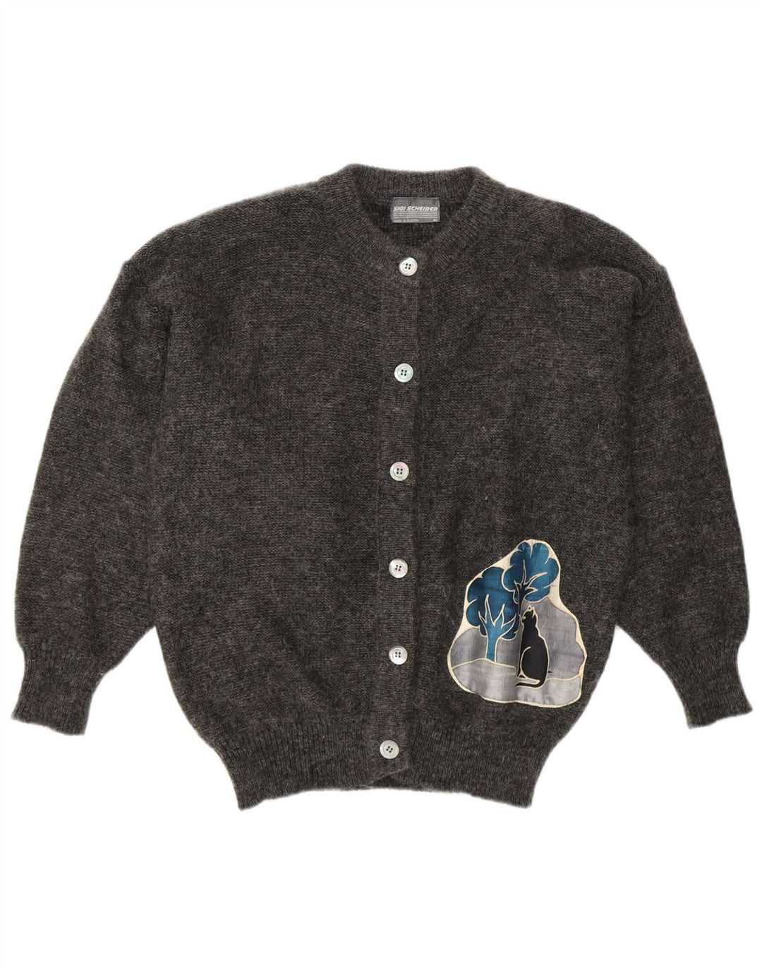 SIGI SCHEIBERG Damen-Cardigan mit Grafik, EU 40, mittelgraues Mohair