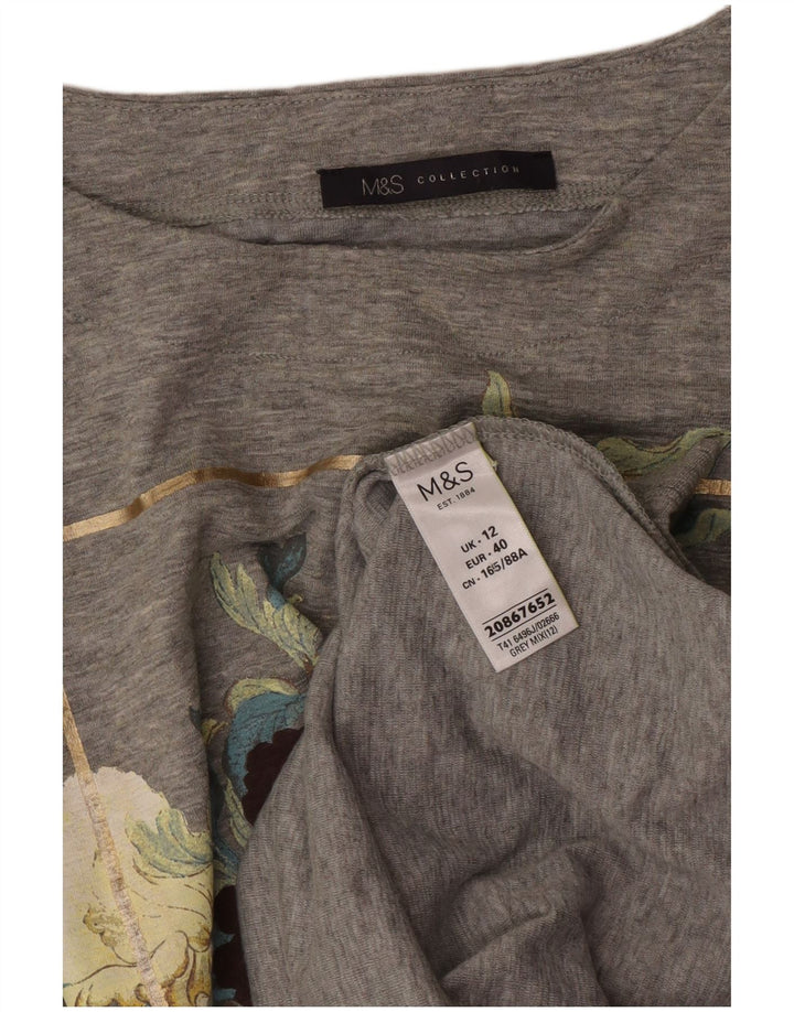 Marks & Spencer Womens Graphic Top Langarm UK 12 Mittelgrau geblümt