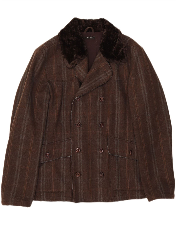 Sisley Herren Pea Coat IT 50 Large Braun gestreift