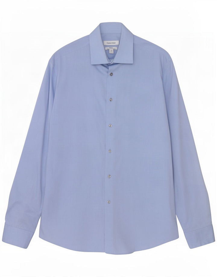 Calvin Klein Herren-Hemd mit normaler Passform, Größe 15 1/2, mittelblaues Fischgrätenmuster