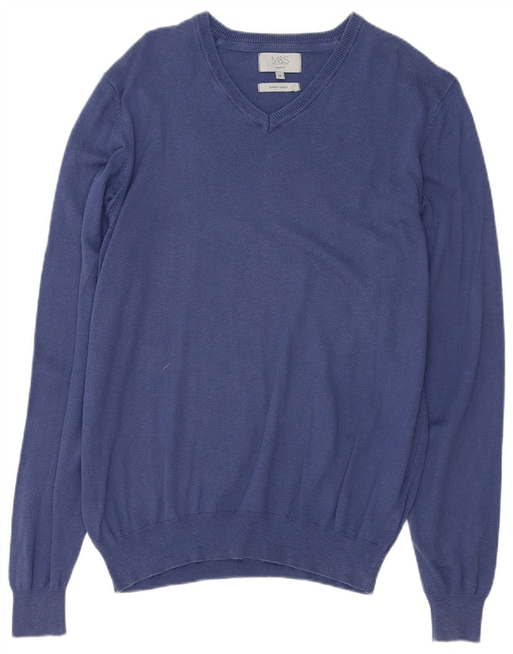 Marks & Spencer Herren-Pullover mit normaler Passform und V-Ausschnitt in mittlerem Marineblau