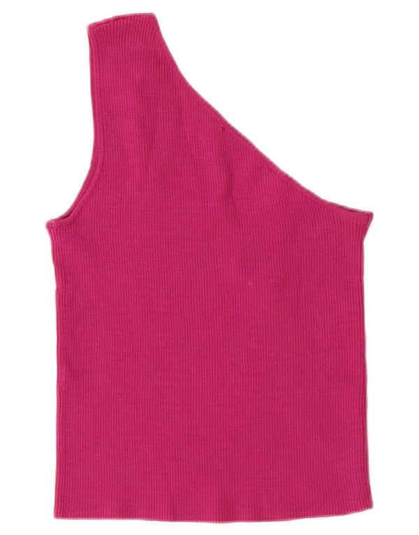 ZARA Damen Crop One Shoulder Top UK 8 Small Rosa Nylon