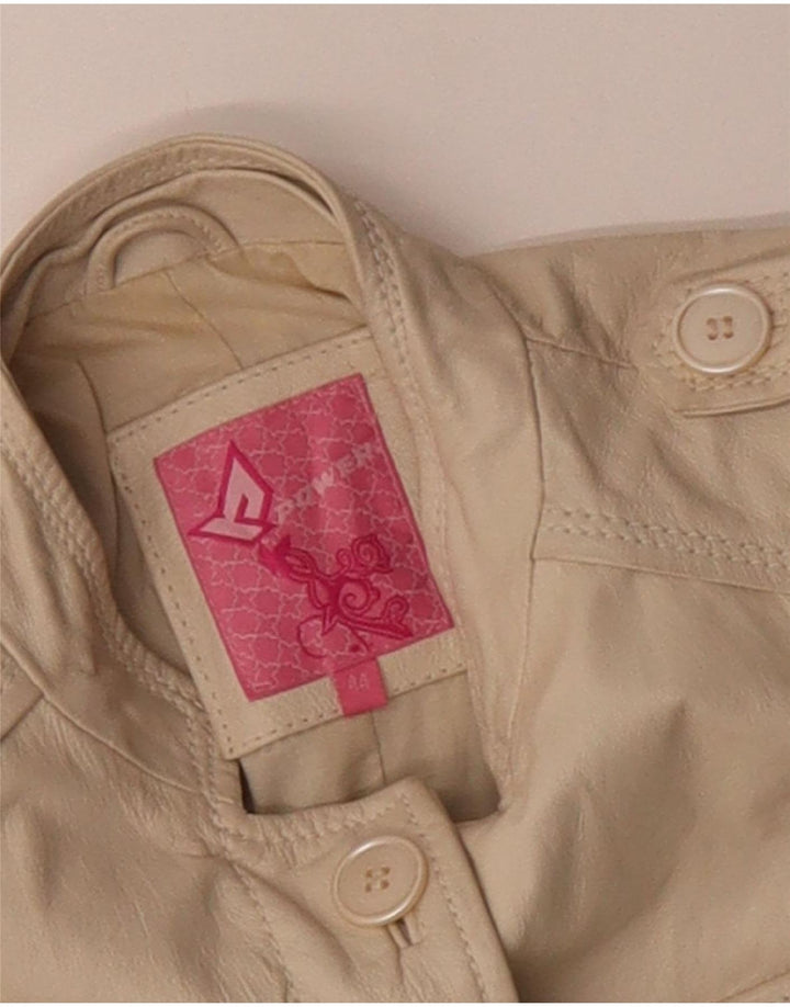 Vintage Damen Militärlederjacke IT 44 Medium Beige Leder