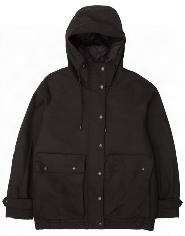 Zara Damen Parka-Jacke in Übergröße mit Kapuze, UK 6 XS, schwarze Baumwolle
