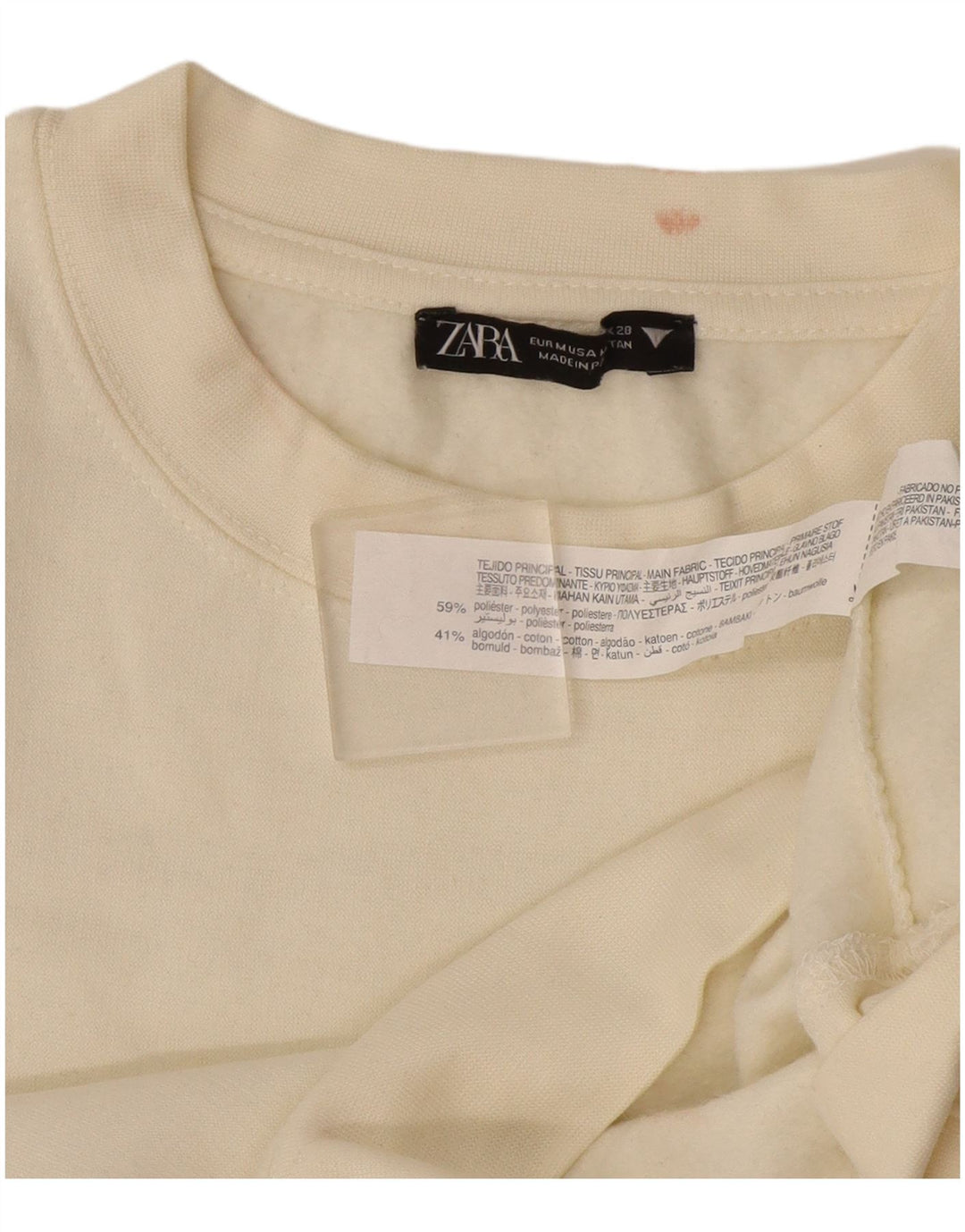 Zara Damen-Sweatshirt-Pullover UK 14 Mittelweißes Polyester