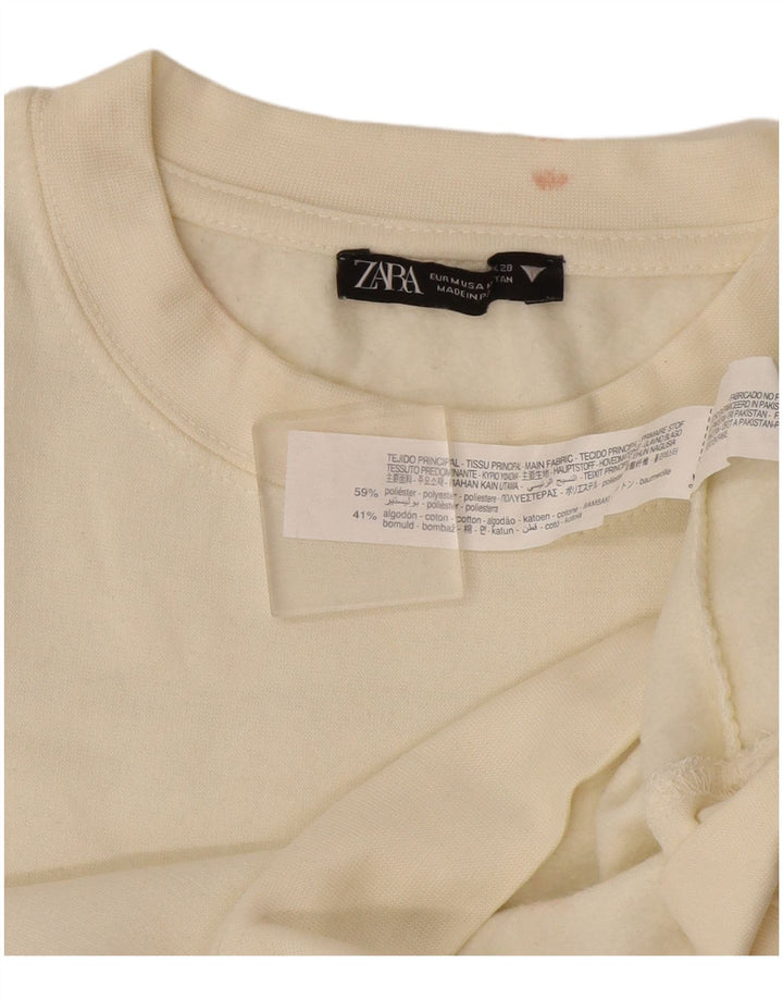 Zara Damen-Sweatshirt-Pullover UK 14 Mittelweißes Polyester