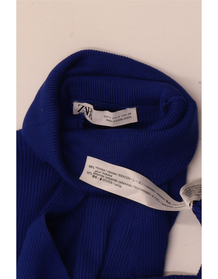 Zara Damen Langarm-Maxikleid UK 12 Mittelblaue Viskose
