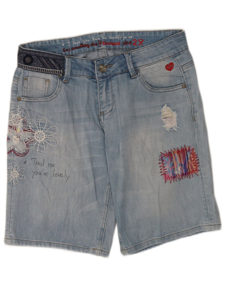 Desigual Womens Graphic Distressed Denim Shorts W28 Mittelblaues Blumenmuster