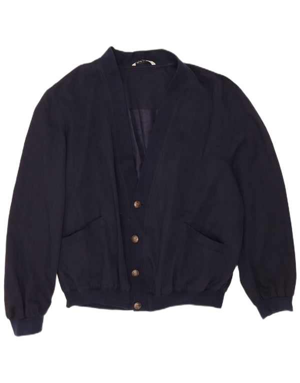Vintage Herren Bomberjacke UK 40 Große marineblaue Seide
