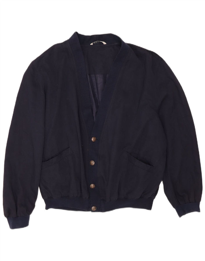 Vintage Herren Bomberjacke UK 40 Große marineblaue Seide