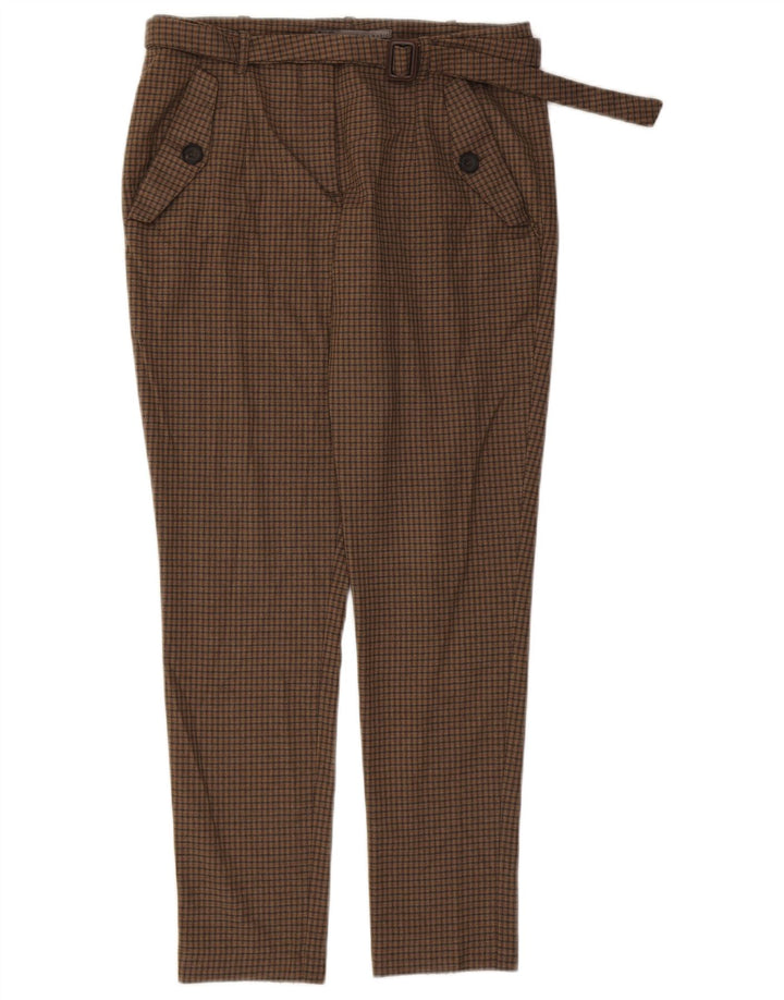 Zara Slim Chino-Hose für Damen, mittelgroß, W28, L28, braun kariertes Polyester