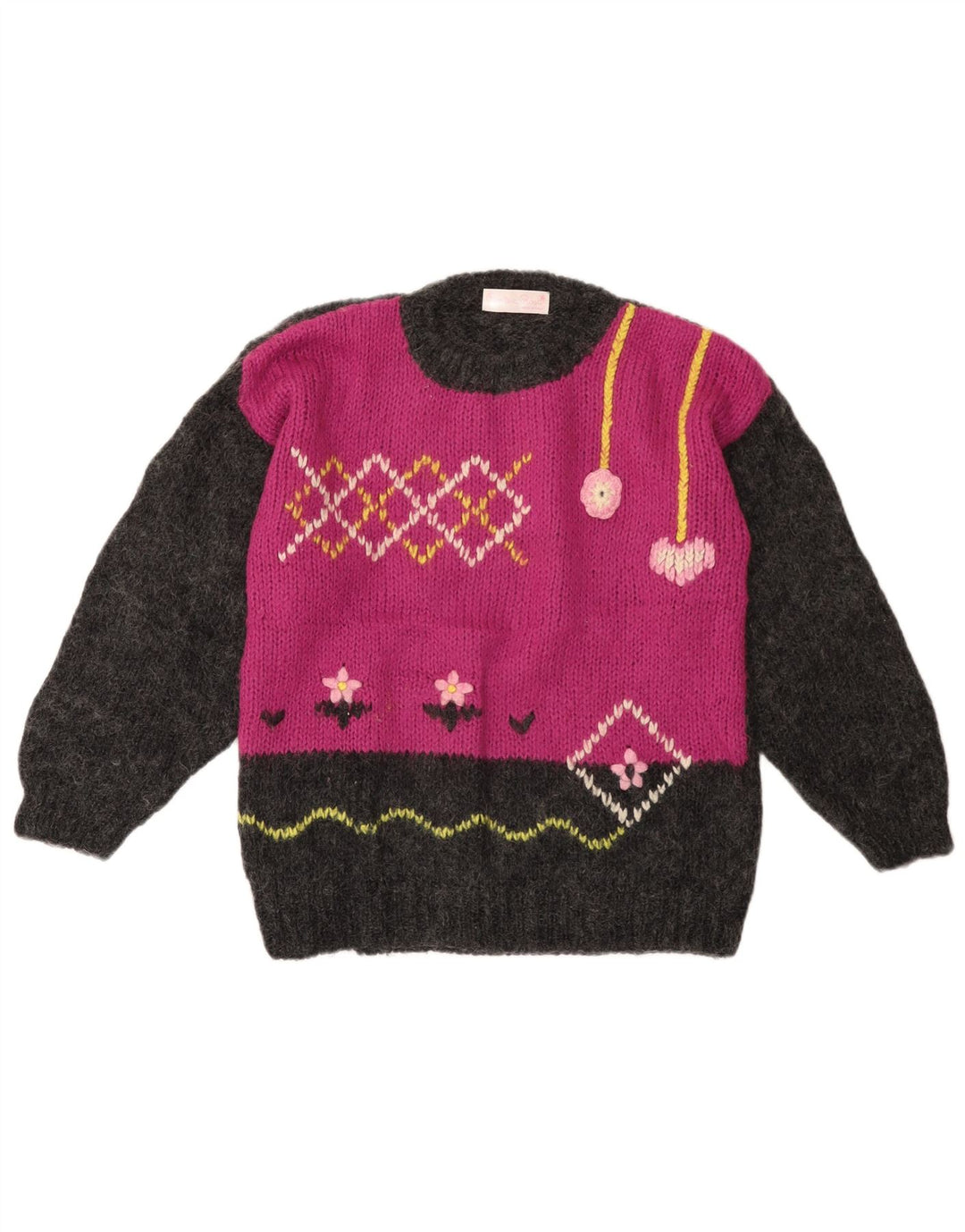 VINTAGE Damen-Pullover mit Rundhalsausschnitt, UK 14, Größe L, Grau, Farbblock