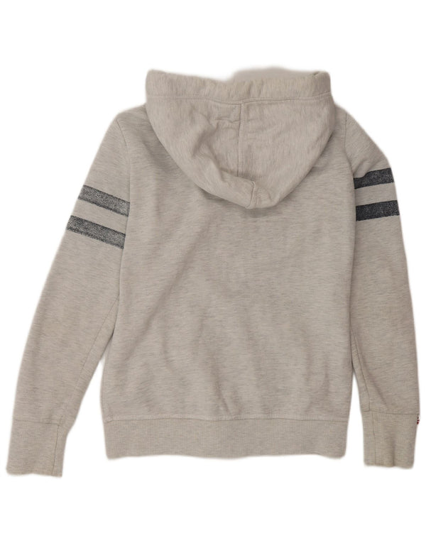 Superdry Damen Graphic Zip Hoodie Pullover UK 14 Mittelgraue Baumwolle