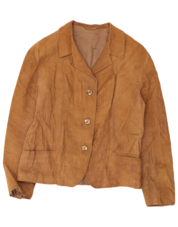 Vintage Damen 3-Knopf-Wildleder-Blazerjacke UK 12 Mittelbraun