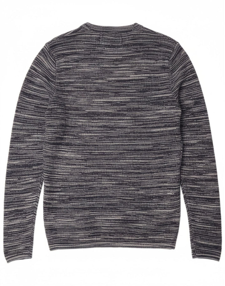 JACK & JONES Mens Crew Neck Jumper Sweater Medium Navy Blue Flecked Cotton