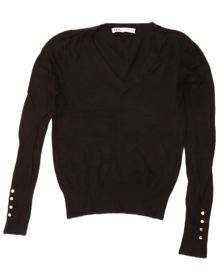 Zara Damen Crop V-Ausschnitt Pullover Pullover UK 10 Small Schwarz