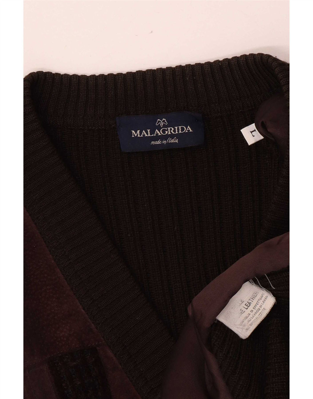 Malagrida Herren-Strickjacke aus Wildleder, großes braunes Leder