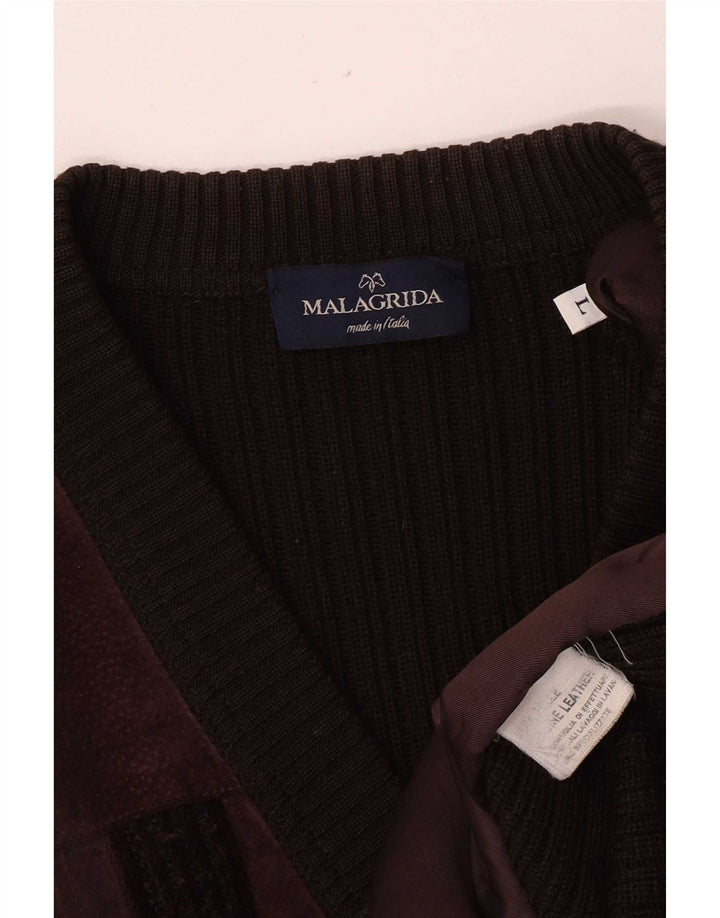 Malagrida Herren-Strickjacke aus Wildleder, großes braunes Leder