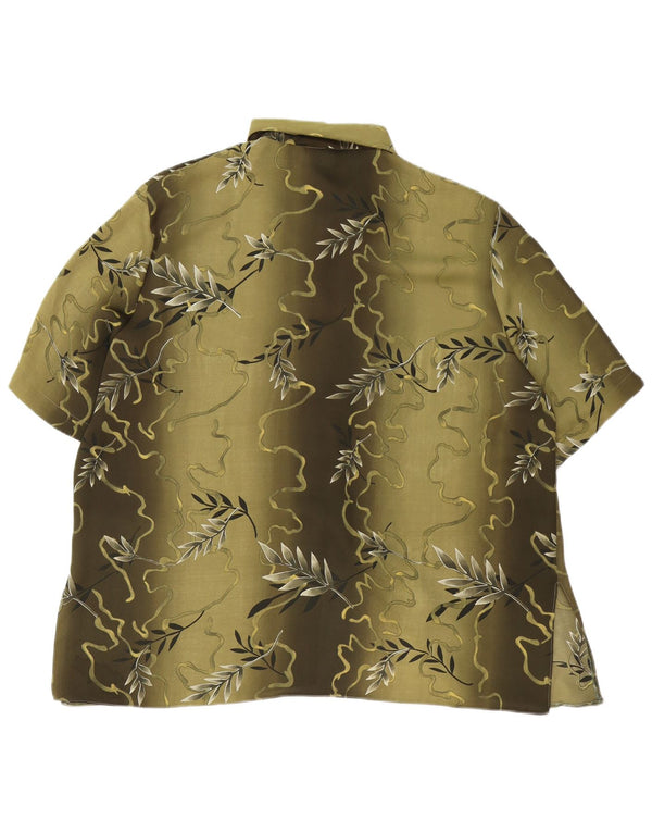 Vintage Womens Short Sleeve Shirt Blouse UK 20 2XL Khaki Floral